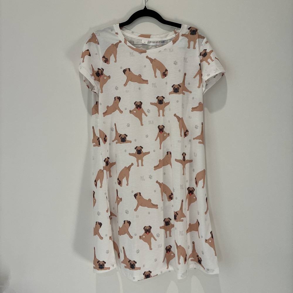 Pug Dog Yoga T-shirt Dress Lounge Wear Size Small